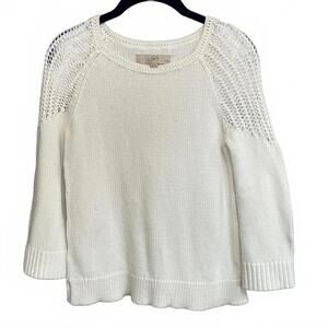 LOFT Women's White Knit/Crochet Cotton Cottage Core Sweater Classic design XXSP